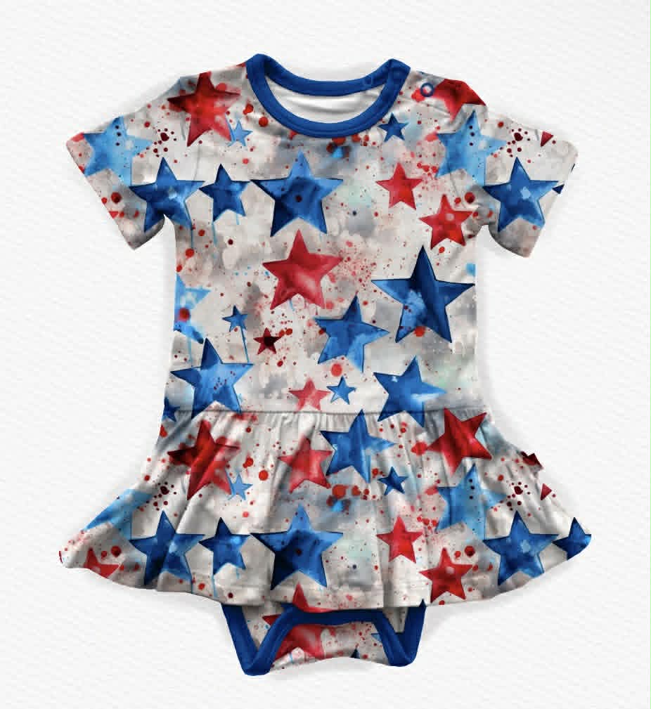 Red, White and Boom Bodysuit Twirl Dress - 4OJ Pre-Order